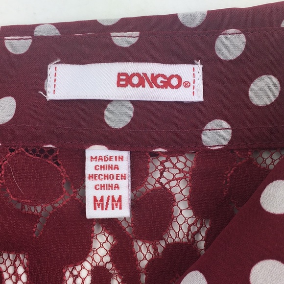 Bongo Blouse Crop Sheer Burgundy M Polka Dots * - Picture 4 of 7